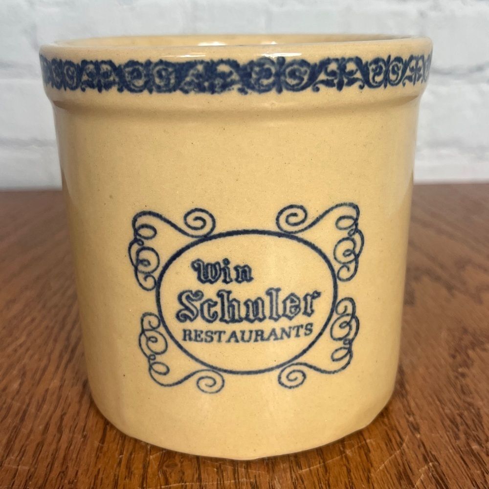 Vintage Win Schuler Restaurants Cheese Crock - utensil holder